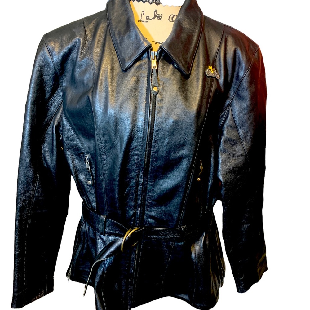 Harley Davidson Womens Belted Leather Jacket Sz XL